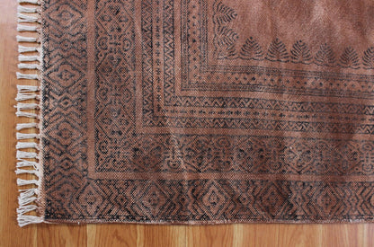 Hand Block Printed Interior Brown Cotton Dhurries