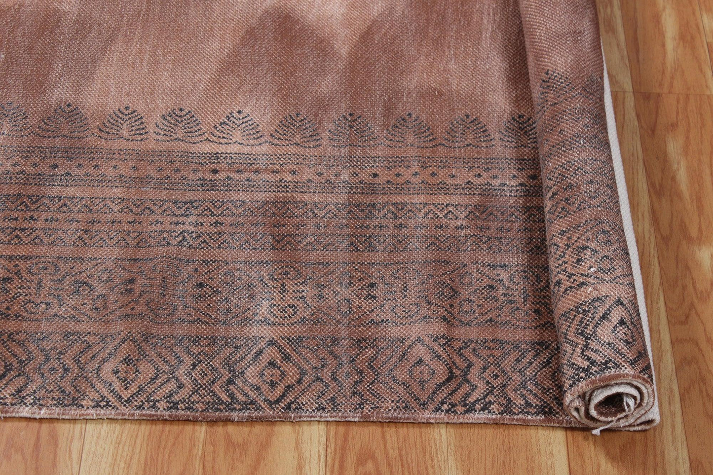 Hand Block Printed Interior Brown Cotton Dhurries