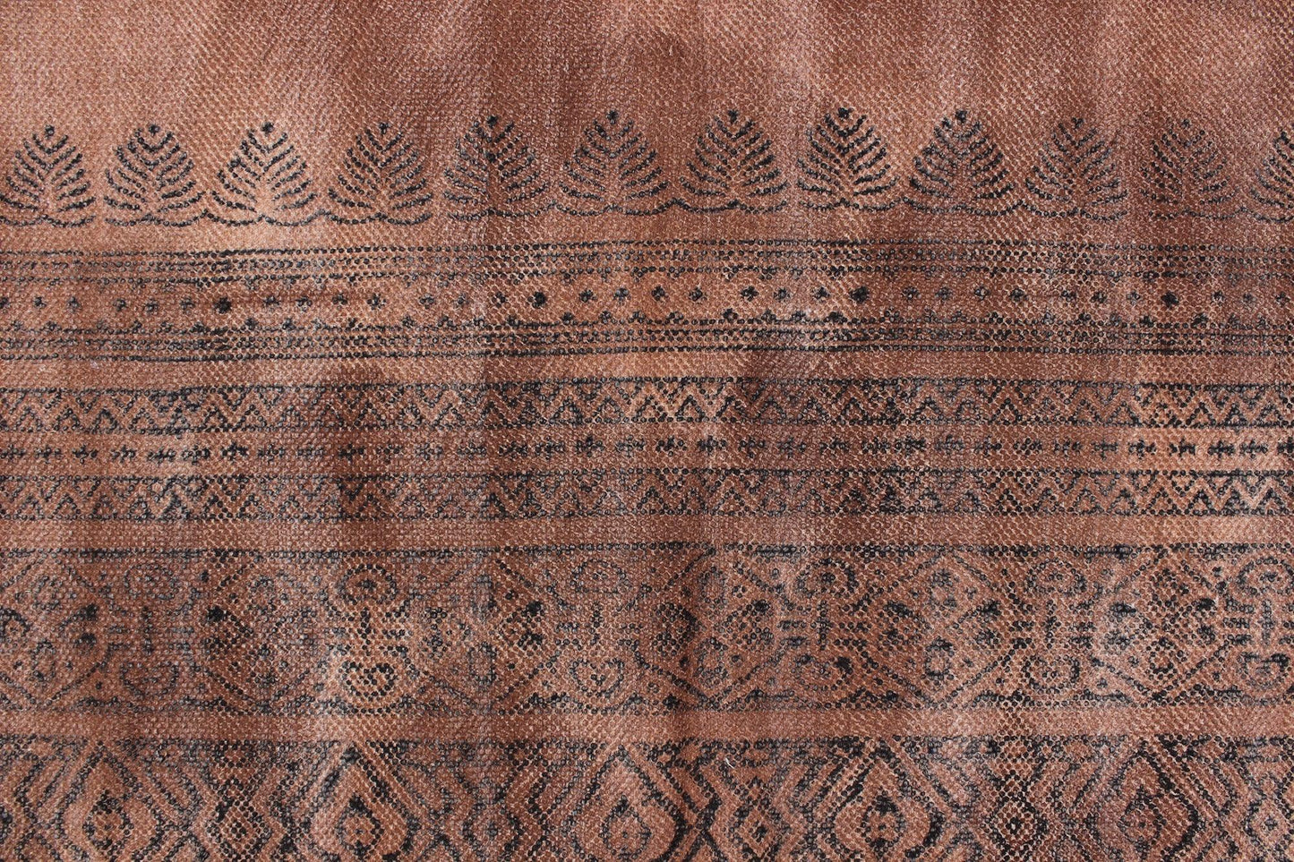 Hand Block Printed Interior Brown Cotton Dhurries