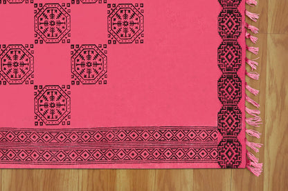 Red Black Attractive Hand Block Printed Geometric Home Decor Cotton Dhurries