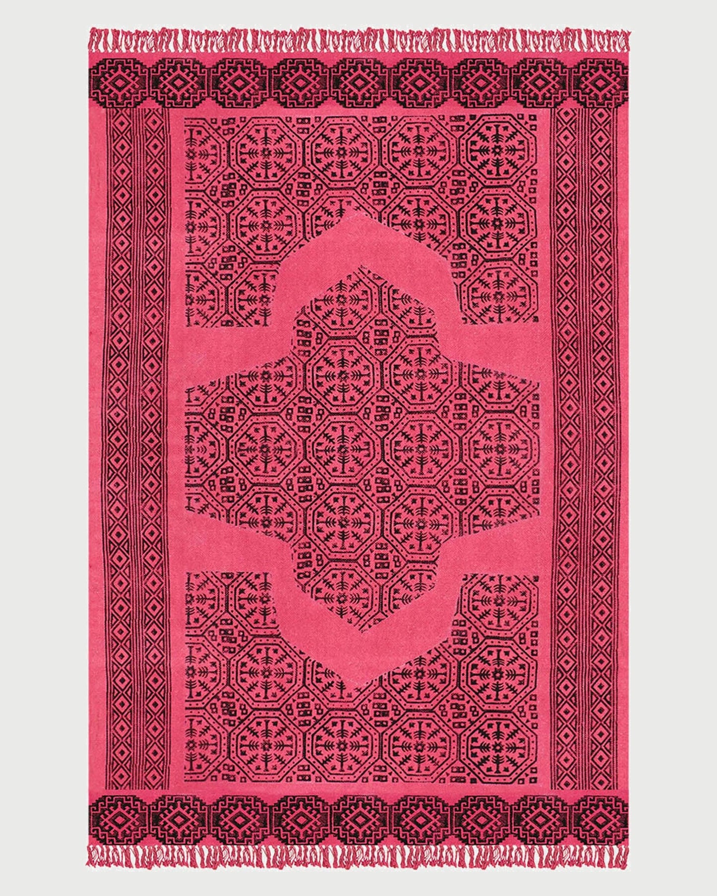 Home Decor Hand Block Printed Pink Cotton Dhurrie