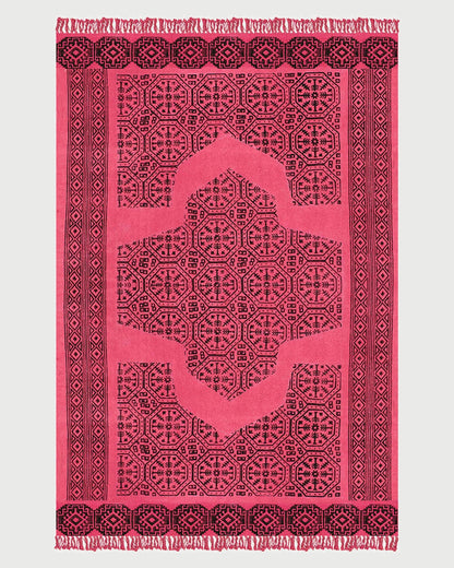 Home Decor Hand Block Printed Pink Cotton Dhurrie