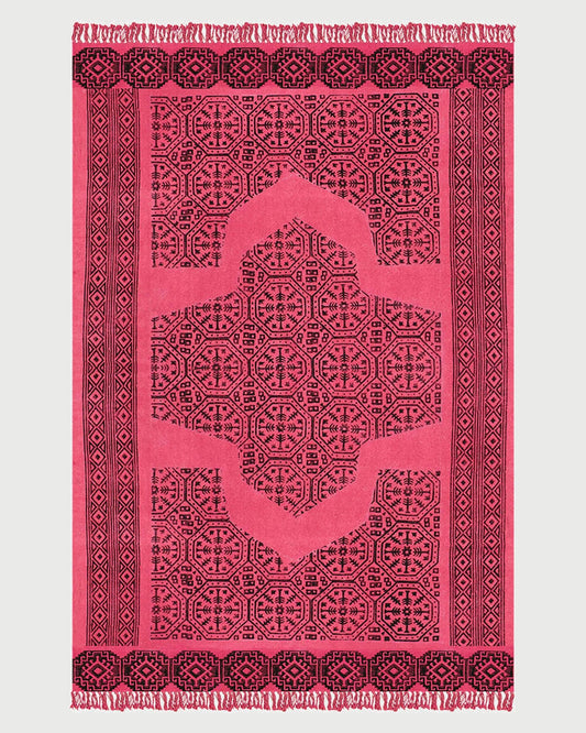 Home Decor Hand Block Printed Pink Cotton Dhurrie