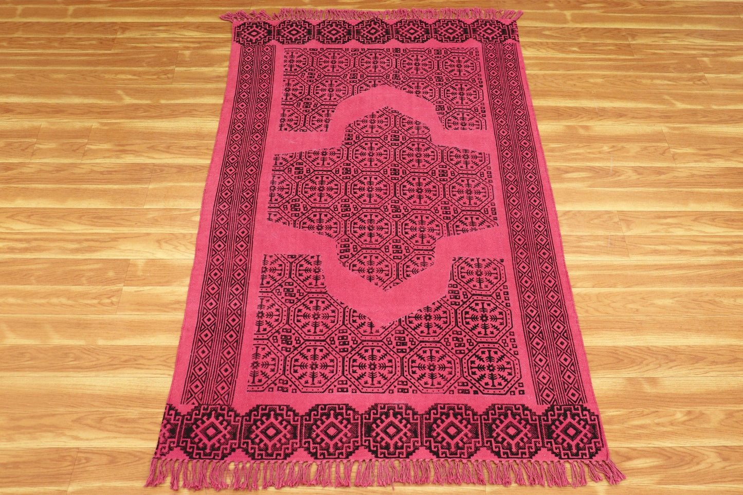 Home Decor Hand Block Printed Pink Cotton Dhurrie