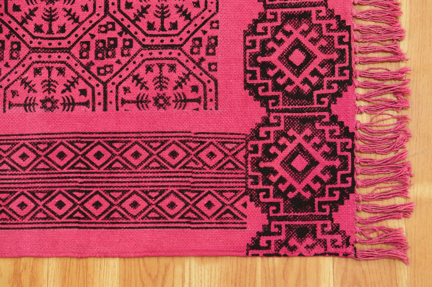 Home Decor Hand Block Printed Pink Cotton Dhurrie