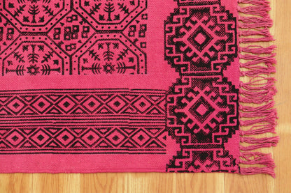 Home Decor Hand Block Printed Pink Cotton Dhurrie