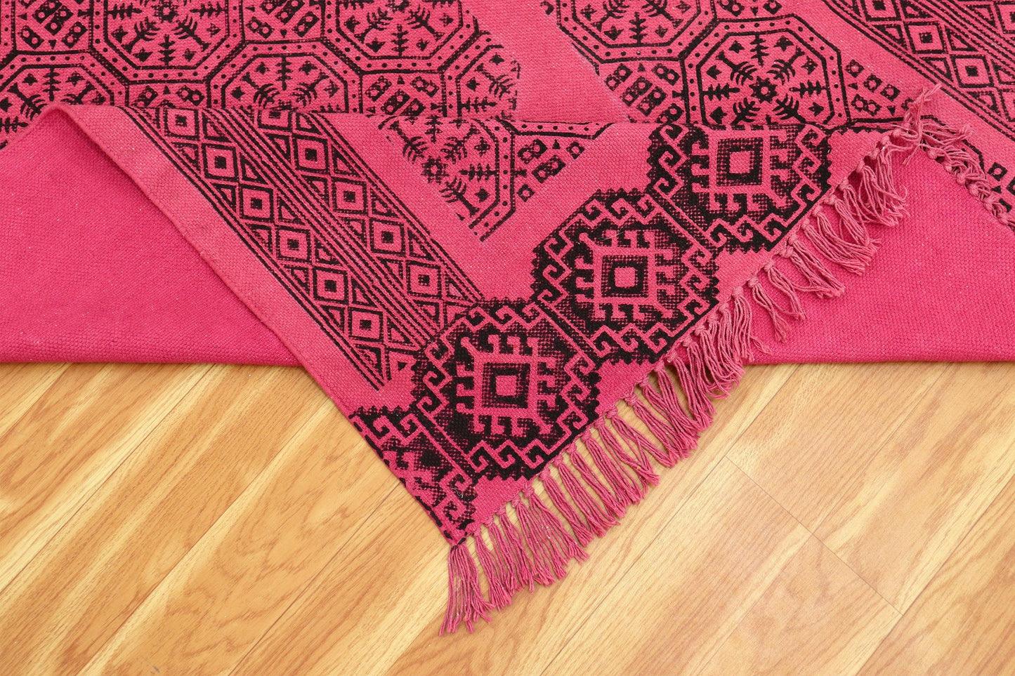 Home Decor Hand Block Printed Pink Cotton Dhurrie