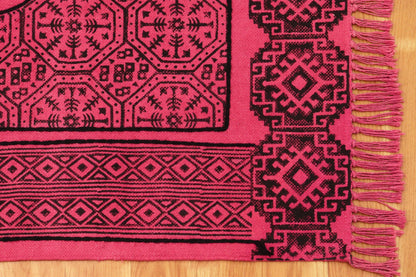 Bedroom Decor Hand Block Printed Black Cotton Dhurrie