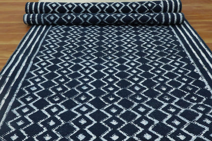 Living Room Blue Hand Block Printed Cotton Dhurrie