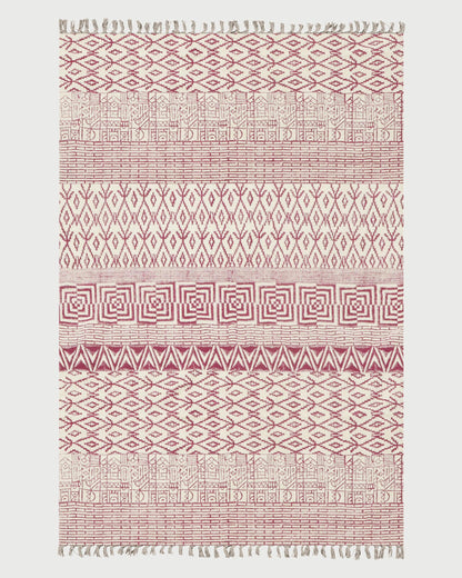 Attractive Hand Block Printed Red Entrance Cotton Dhurrie