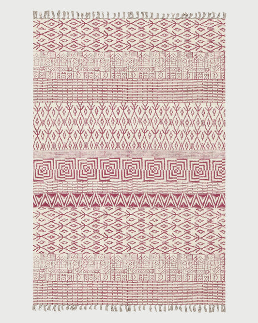 Attractive Hand Block Printed Red Entrance Cotton Dhurrie