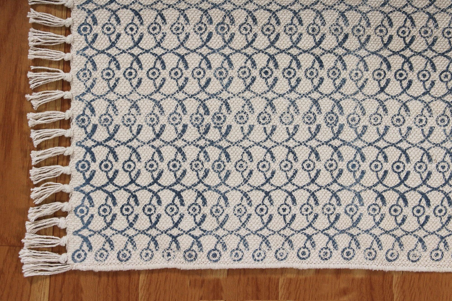 Hand Block Printed Blue Home Decor Cotton Dhurries