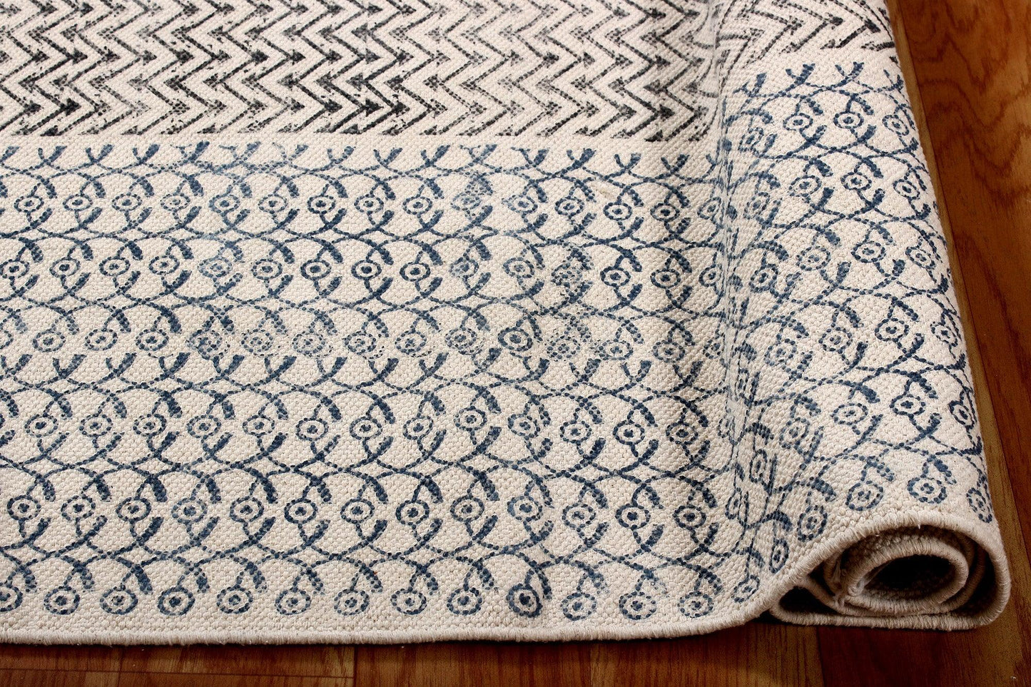 Hand Block Printed Blue Home Decor Cotton Dhurries