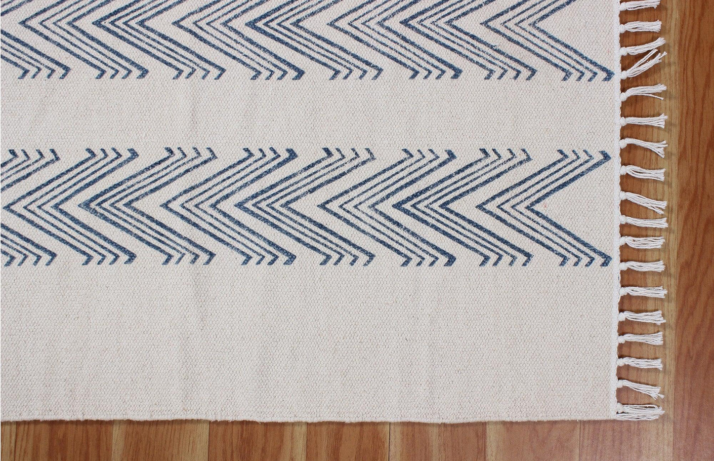 Blue Hand Block Printed Interior Cotton Dhurries