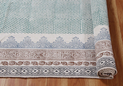 Green Hand Block Printed Home Decor Cotton Dhurries