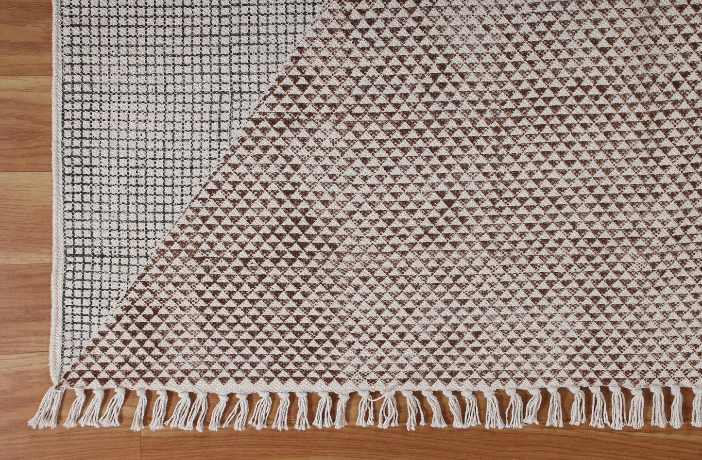 Brown Hand Block Printed Living Area Cotton Dhurries