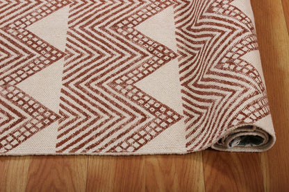 Interior Hand Block Printed Brown Cotton Dhurrie