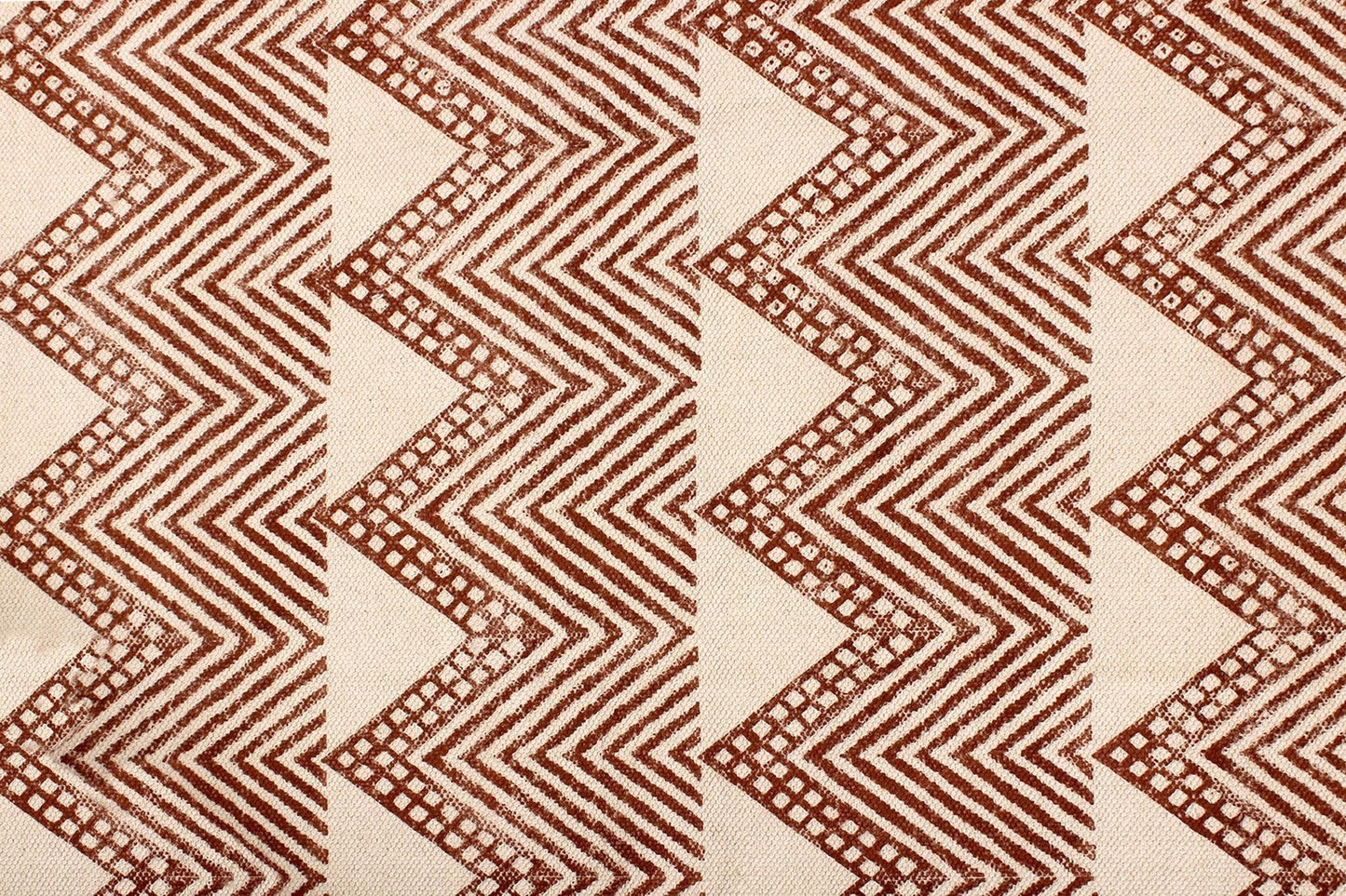 Interior Hand Block Printed Brown Cotton Dhurrie