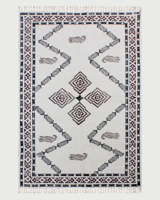 Brown Hand Block Printed Interior Cotton Dhurrie