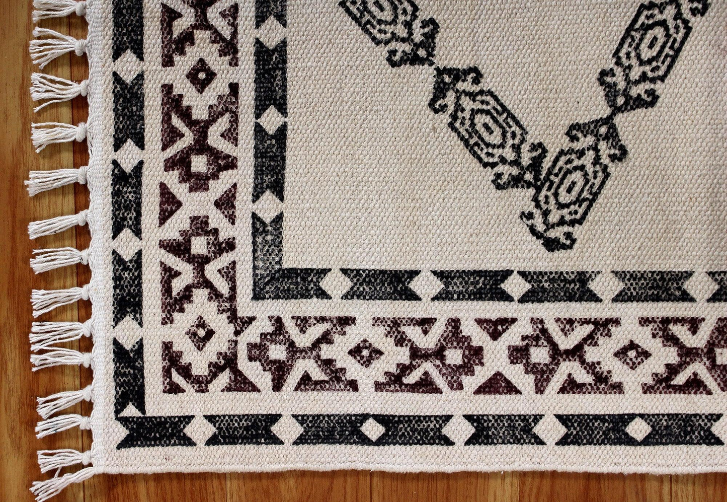 Brown Hand Block Printed Interior Cotton Dhurrie