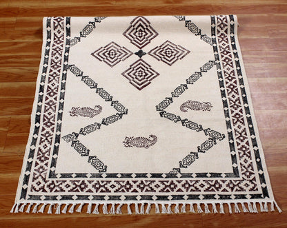 Brown Hand Block Printed Interior Cotton Dhurrie