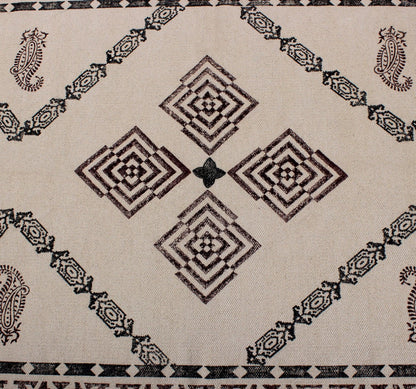 Brown Hand Block Printed Interior Cotton Dhurrie