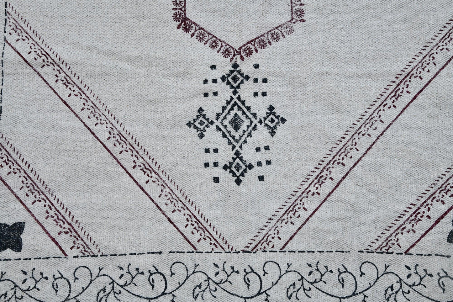 Hand Block Printed Beige Home Decor Cotton Dhurrie