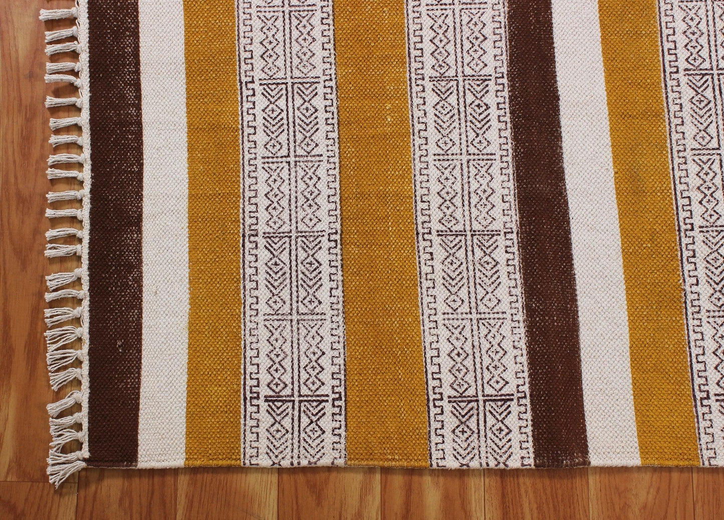 Brown Hand Block Printed Entry Way Cotton Dhurrie