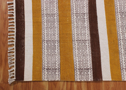 Brown Hand Block Printed Entry Way Cotton Dhurrie