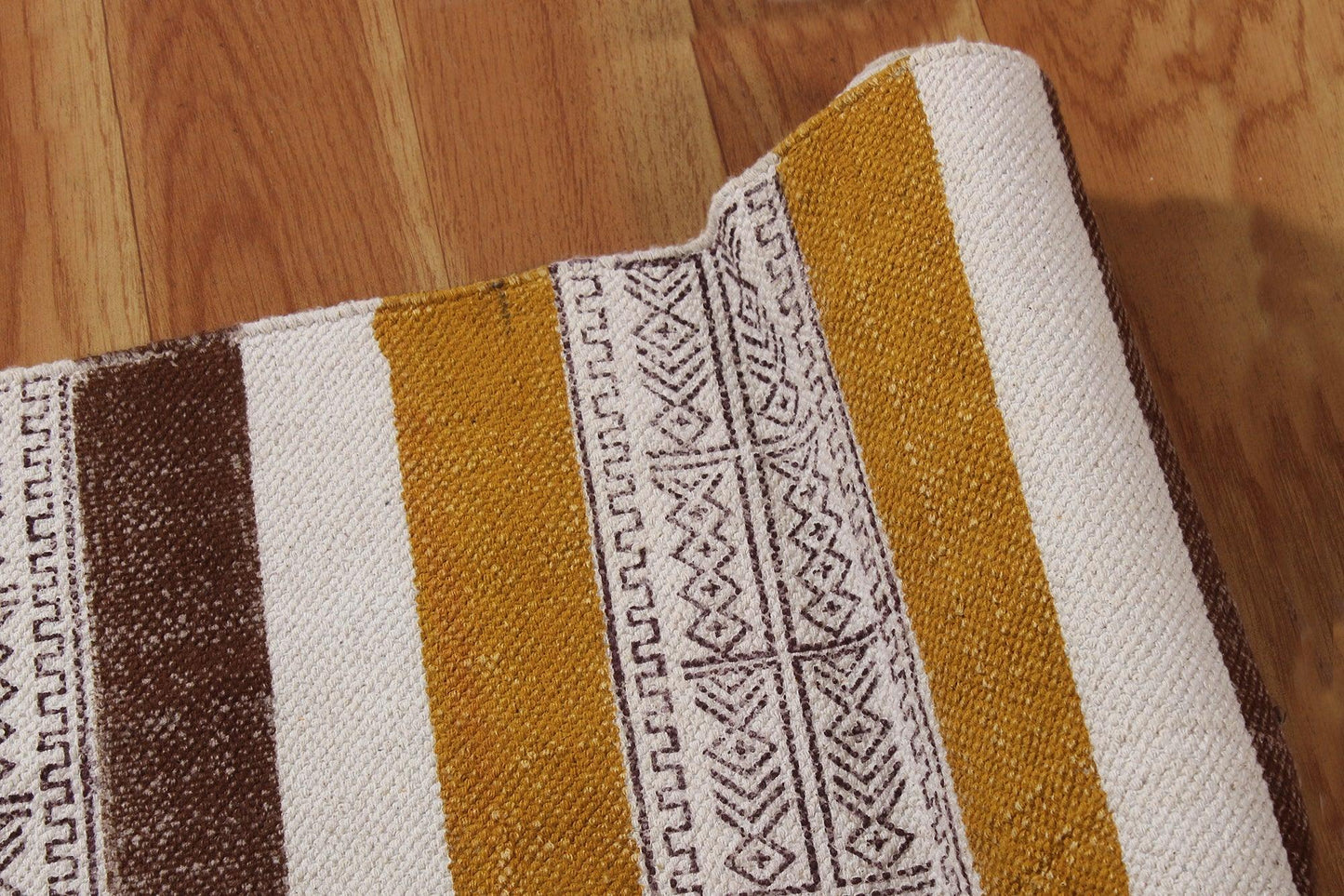 Brown Hand Block Printed Entry Way Cotton Dhurrie