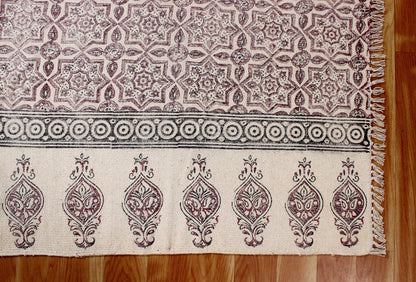 Black Hand Block Printed Entrance Cotton Dhurrie