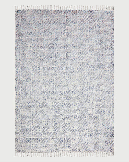 Beige Hand Block Printed Outdoor Cotton Dhurrie