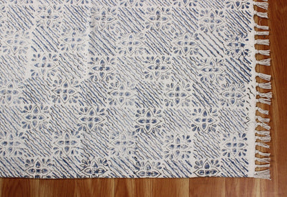 Beige Hand Block Printed Outdoor Cotton Dhurrie