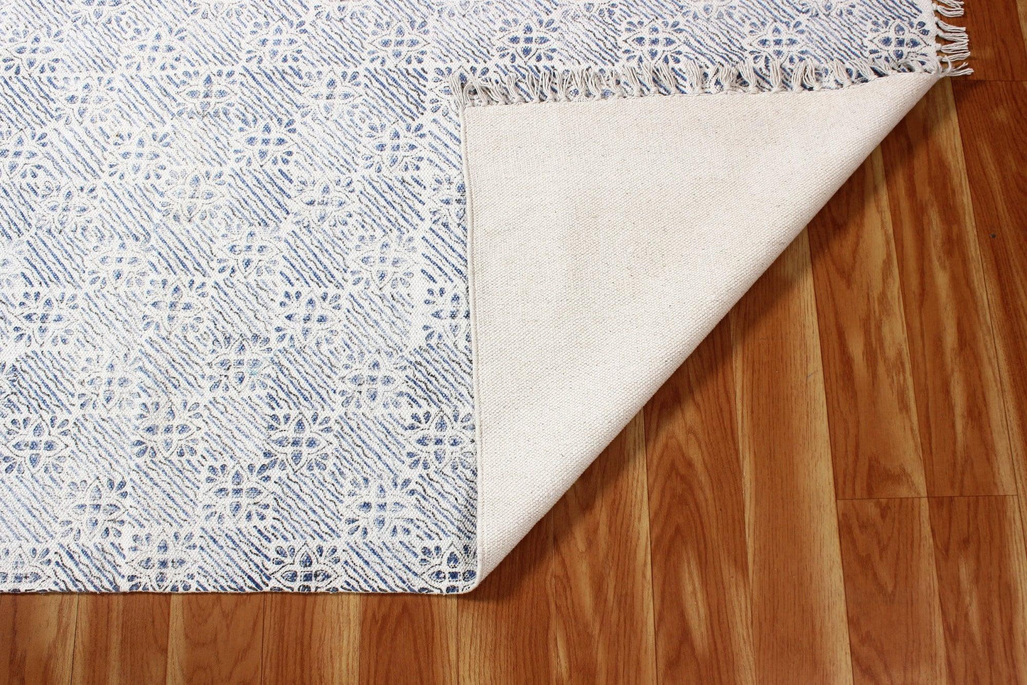 Beige Hand Block Printed Outdoor Cotton Dhurrie