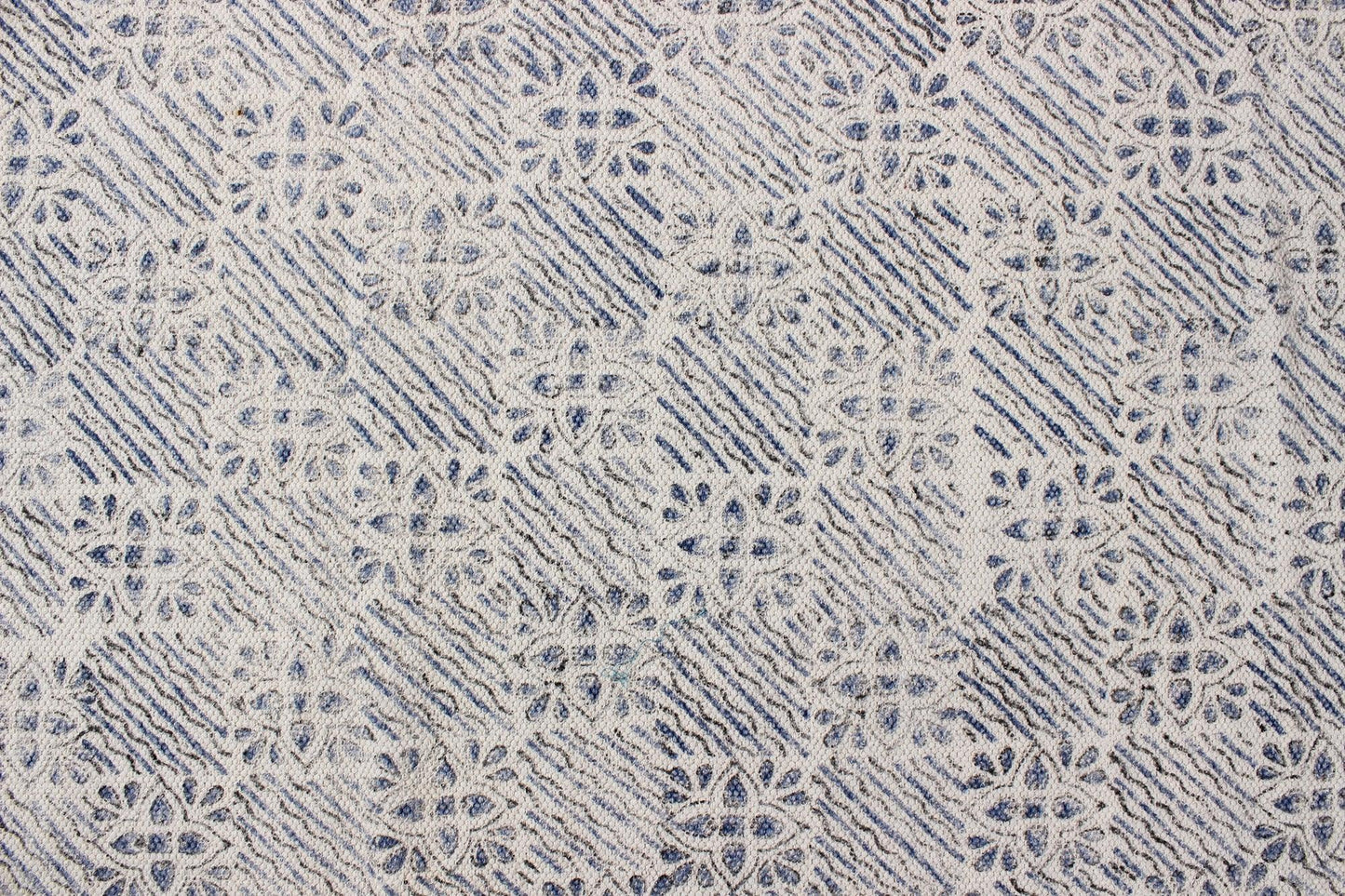 Beige Hand Block Printed Outdoor Cotton Dhurrie