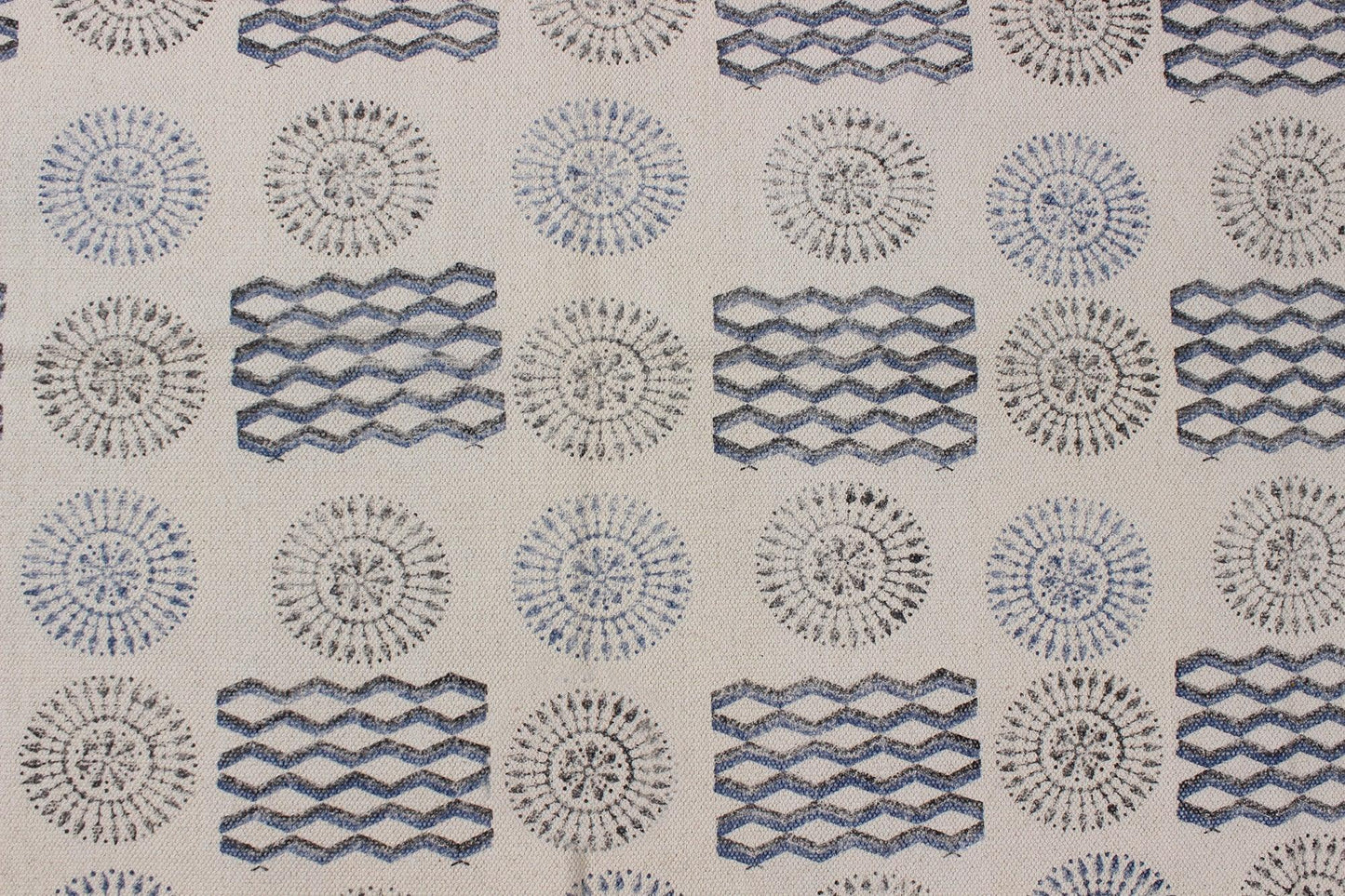 Hand Block Printed Interior Blue Cotton Dhurrie