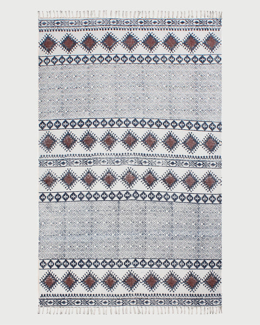 Brown Hand Block Printed Hallway Cotton Dhurrie