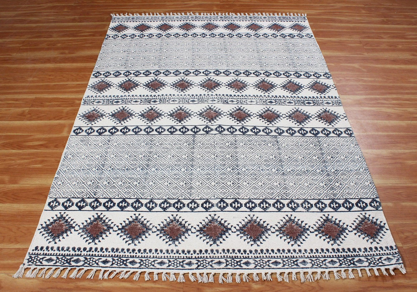 Brown Hand Block Printed Hallway Cotton Dhurrie