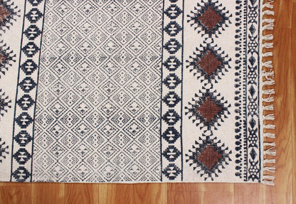 Brown Hand Block Printed Hallway Cotton Dhurrie