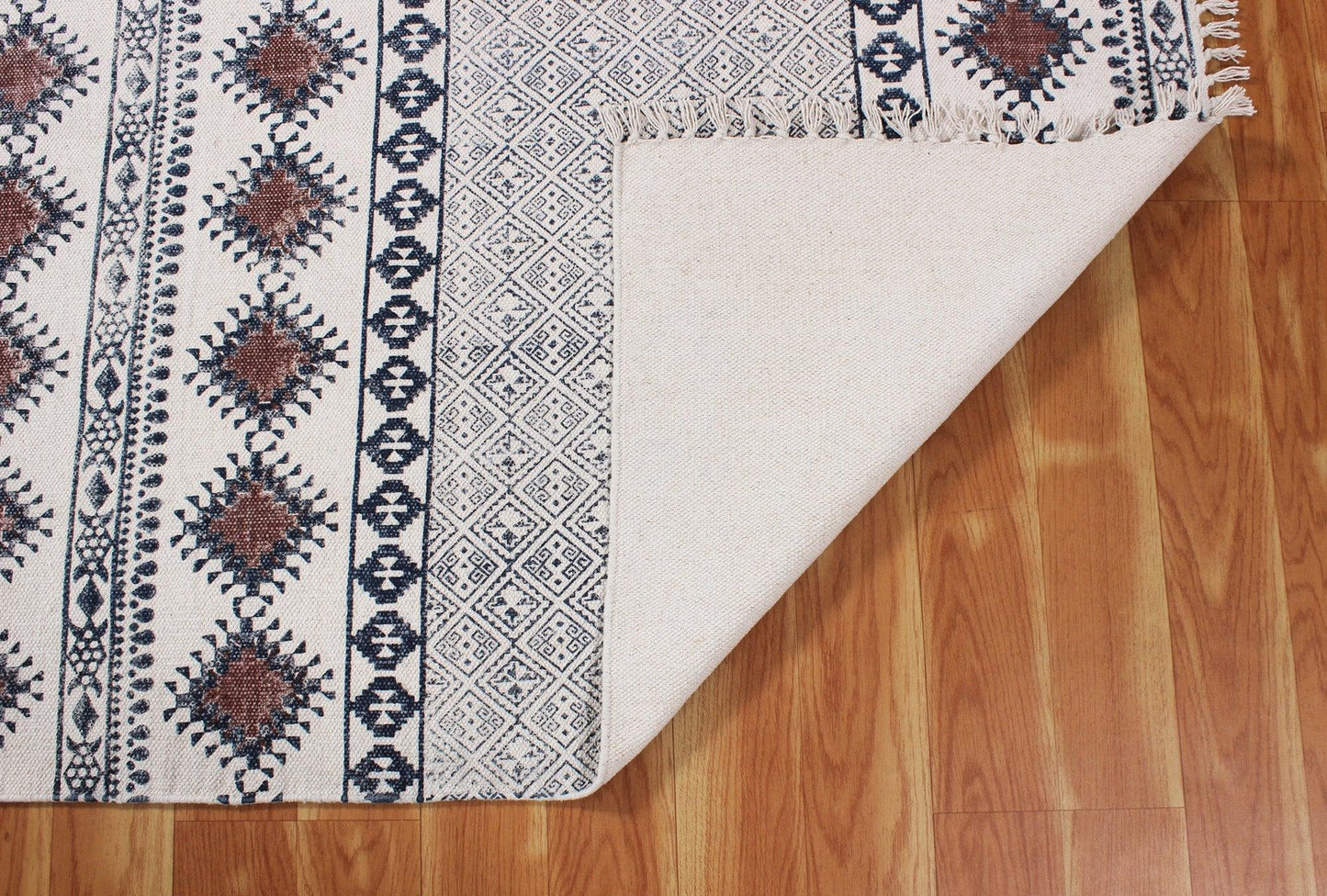 Brown Hand Block Printed Hallway Cotton Dhurrie