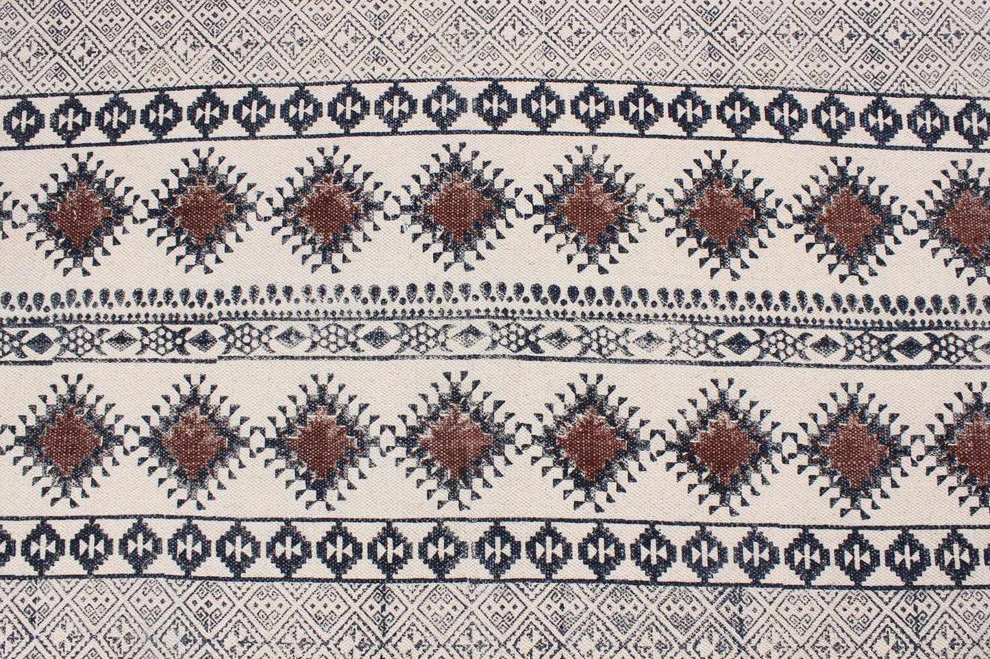 Brown Hand Block Printed Hallway Cotton Dhurrie