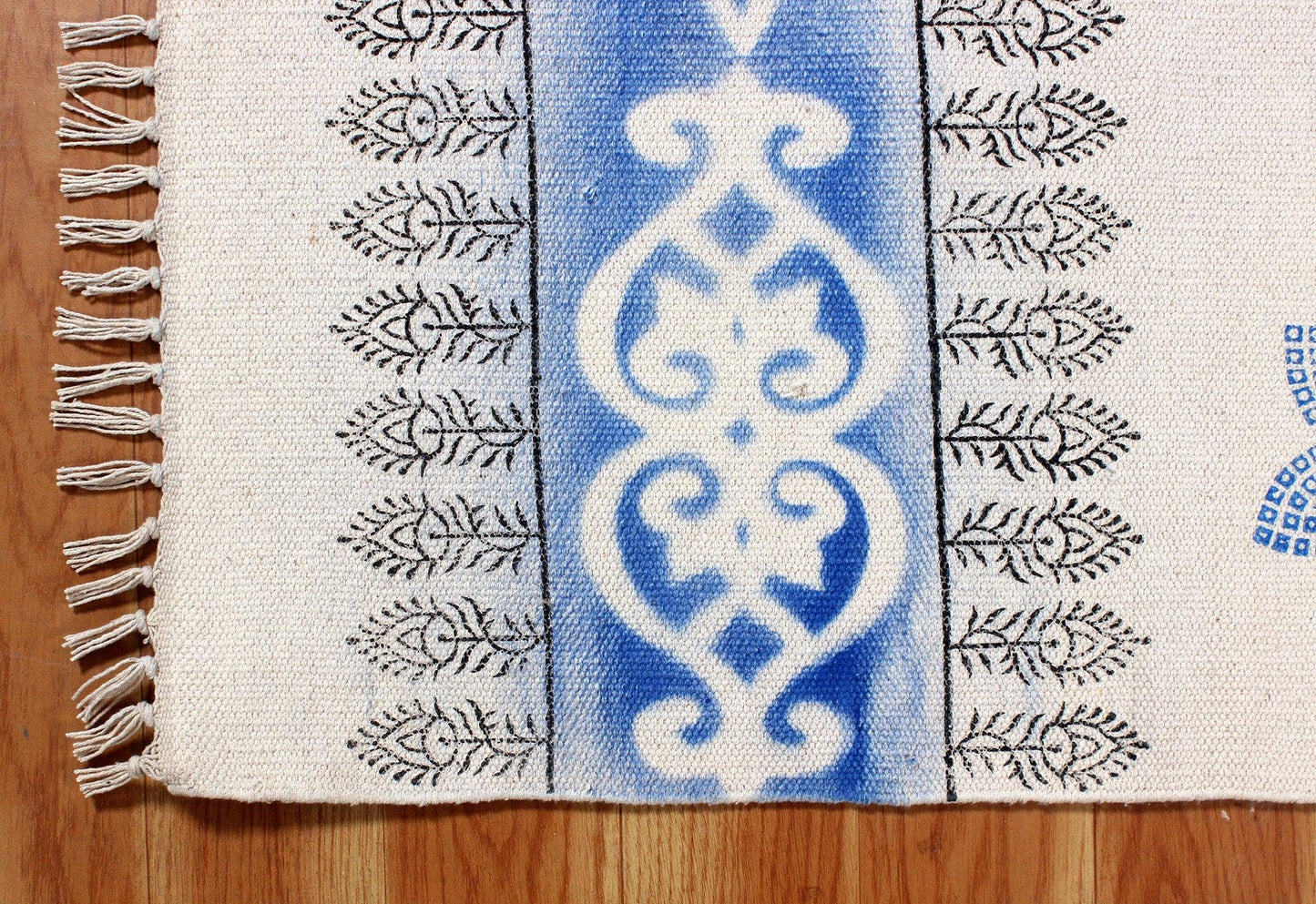 Blue Hand Block Printed Home Decor Cotton Dhurrie