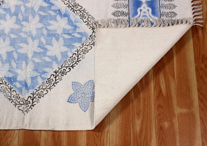 Blue Hand Block Printed Home Decor Cotton Dhurrie