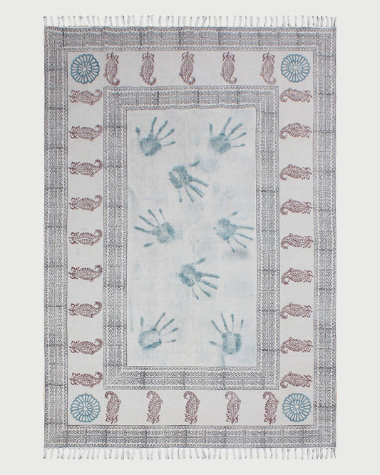 Hand Block Printed Blue Dining Room Cotton Dhurrie