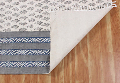 Hand Block Printed Interior Gray Cotton Dhurrie