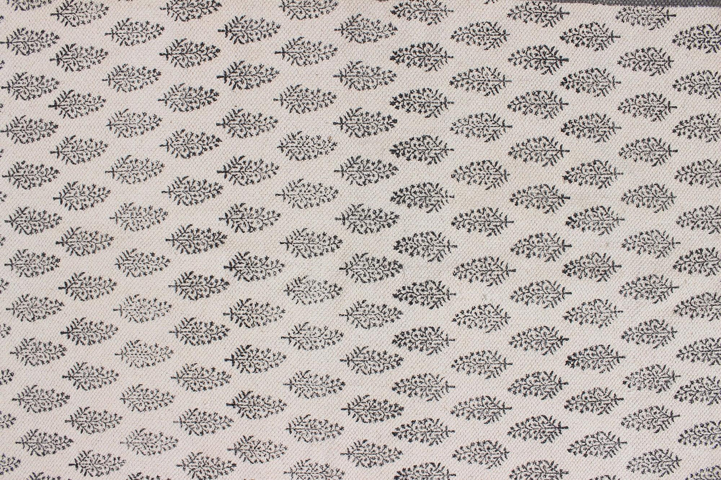 Hand Block Printed Interior Gray Cotton Dhurrie