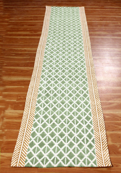 Green Hand Block Printed Entrance Cotton Dhurries