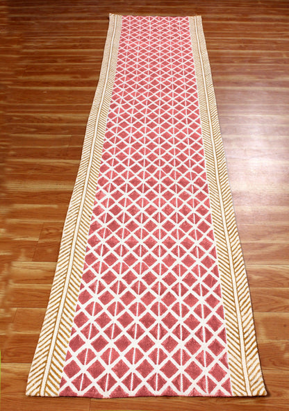 Red Hand Block Printed Entry Way Cotton Dhurries