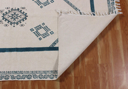 Beige Hand Block Printed Sea House Cotton Dhurries