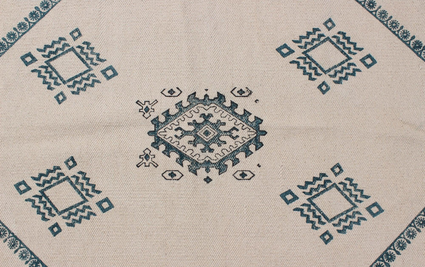 Beige Hand Block Printed Sea House Cotton Dhurries